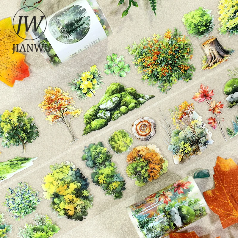 JIANWU 60mm*200cm Vintage Forest Tree Landscape Material Collage Scrapbooking PET Tape Creative DIY Journal Stationery