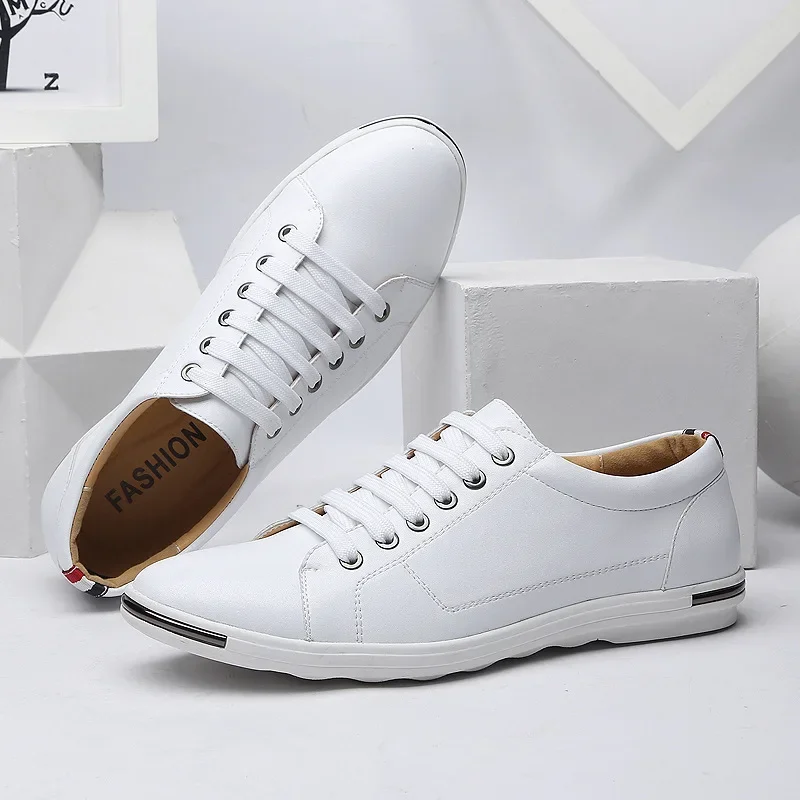 Sapatilhas com cordões respiráveis masculinas, sapatos clássicos de couro, moda designer simples, plus size 48, 2023