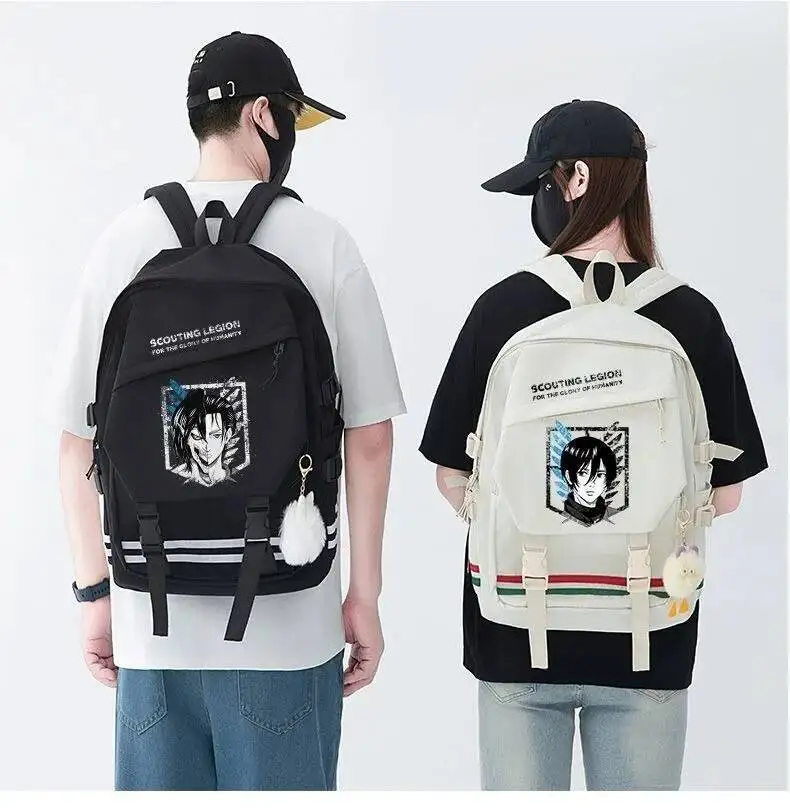 アニメゲームブラックホワイト進撃の巨人進撃の巨人学生キッズティーンスクールバッグバックパックガールズボーイズ