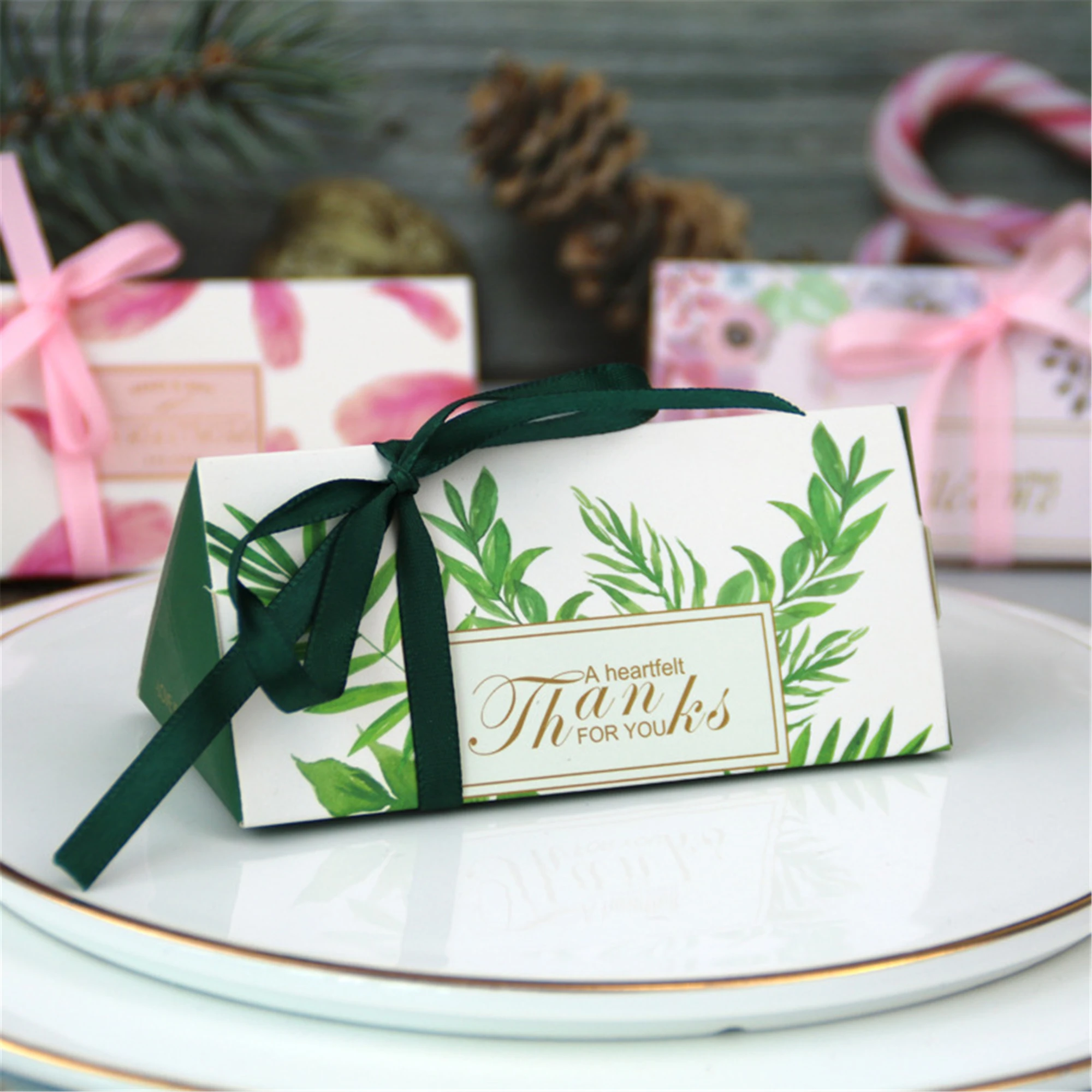 Triangle Wedding favor boxes with satin ribbon-Elegant party candy boxes-treat boxes-party boxes-birthday party gift boxes-favor