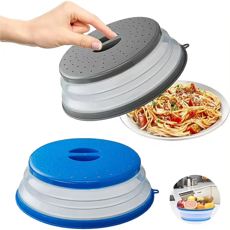 

Microwave Splatter Cover Heating Folding Cover Silicone Fresh-keeping Cover Oil-proof Splash-proof Cover With Hook Cooking Lid