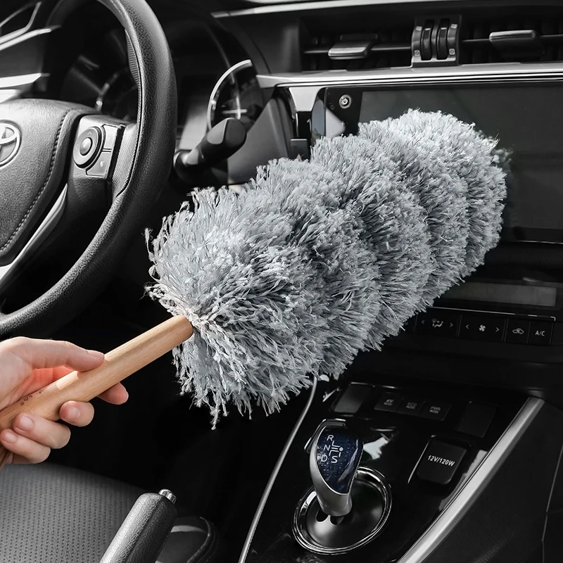 Fiber Duster Easy Clean Electrostatic Adsorption Household Cleaning Accessories Car Interior Cleaning Wood Handle Fiber Duster