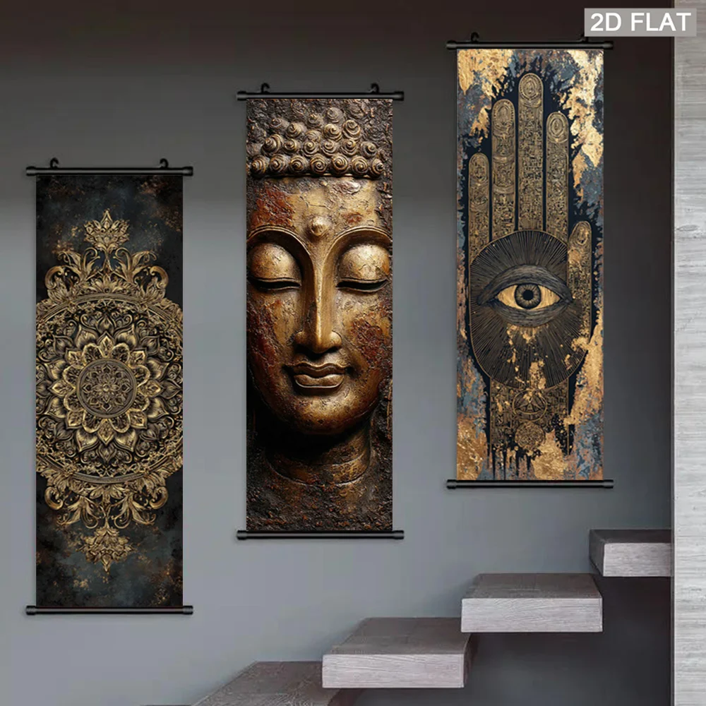 VIKAMA Koi Fish Lotus Framed Tapestry Korean Style Vertical Wall Art Decor for Living Room Bedroom Home Office Decoration Gift
