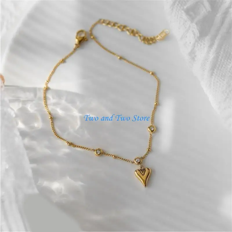 

HX6F Sophisticated Gold Ankle Ornament Featuring Heart Crystal For Parties Gatherings