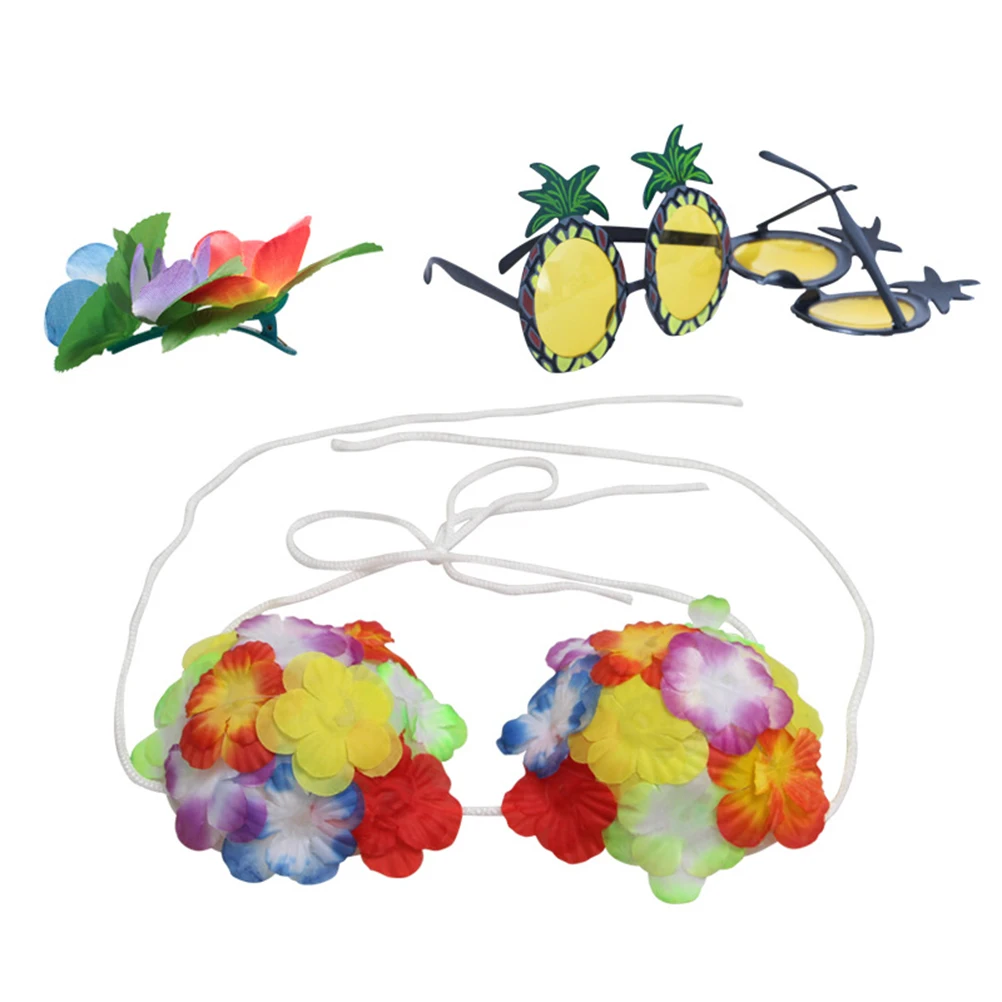 

8 PCS Dance Costume Hawaiian Party Dress Outfit for Girls Flowers Headband Green Luau Outfits Women