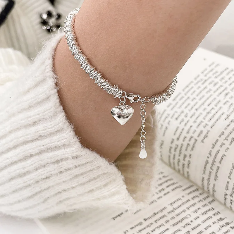 Best Sell Romantic Love Heart Round Circle 925 Sterling Silver Ladies Charm Bracelet Jewelry For Women Wedding Gifts No Fade