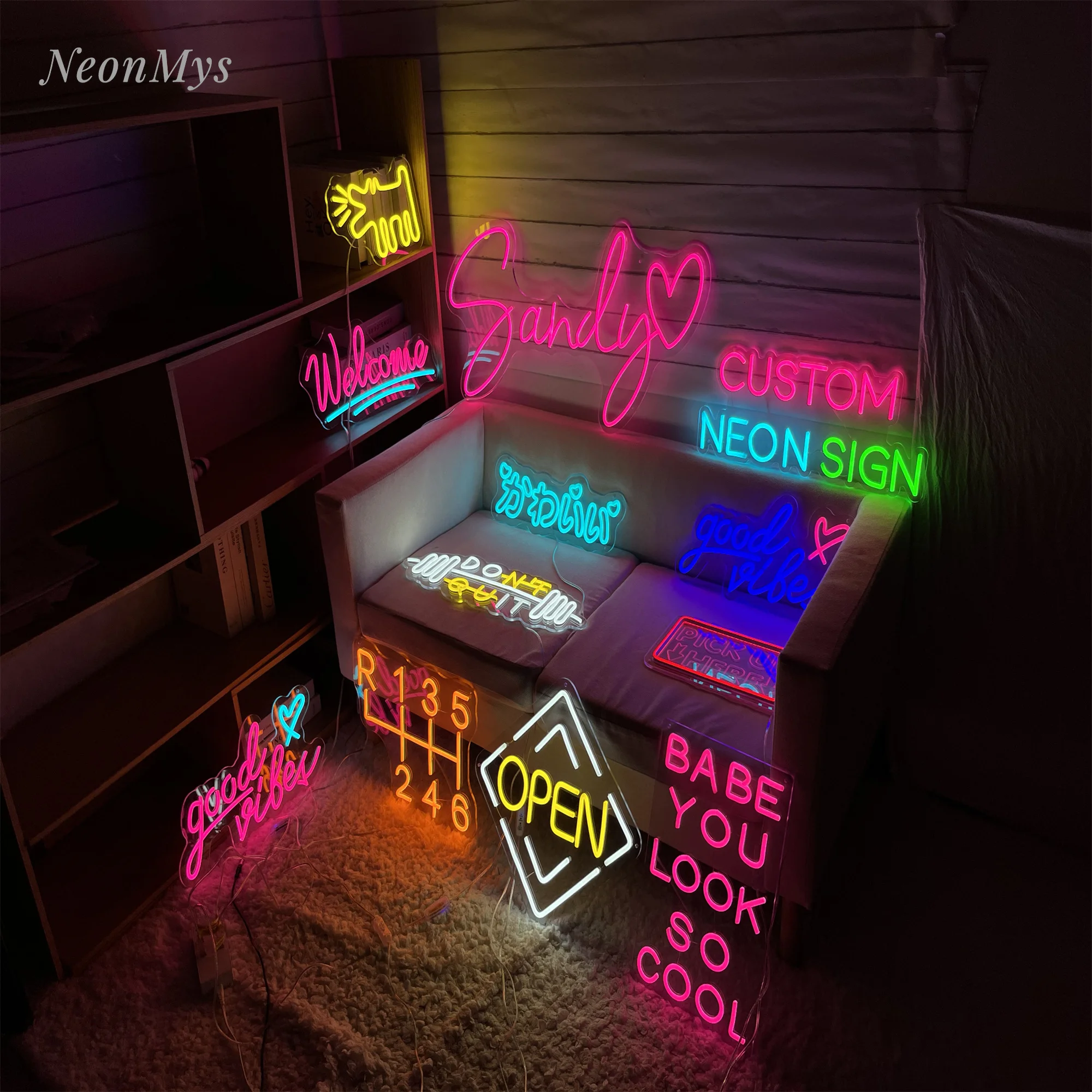 Imagem -05 - Custom Aesthetic Neon Signs Led Light Seu Texto Nome Nome Negócio Loja Logotipo Wall Decor Luzes Personalizadas Faça Você Mesmo Aniversário Casamento