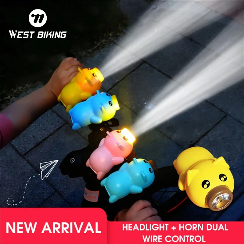 WEST BIKING Bicycle Light Mini Cartoon Flying Pig Cycling Headlight USB Rechargeable Bike Horn Lamp Children Balance Bike Light