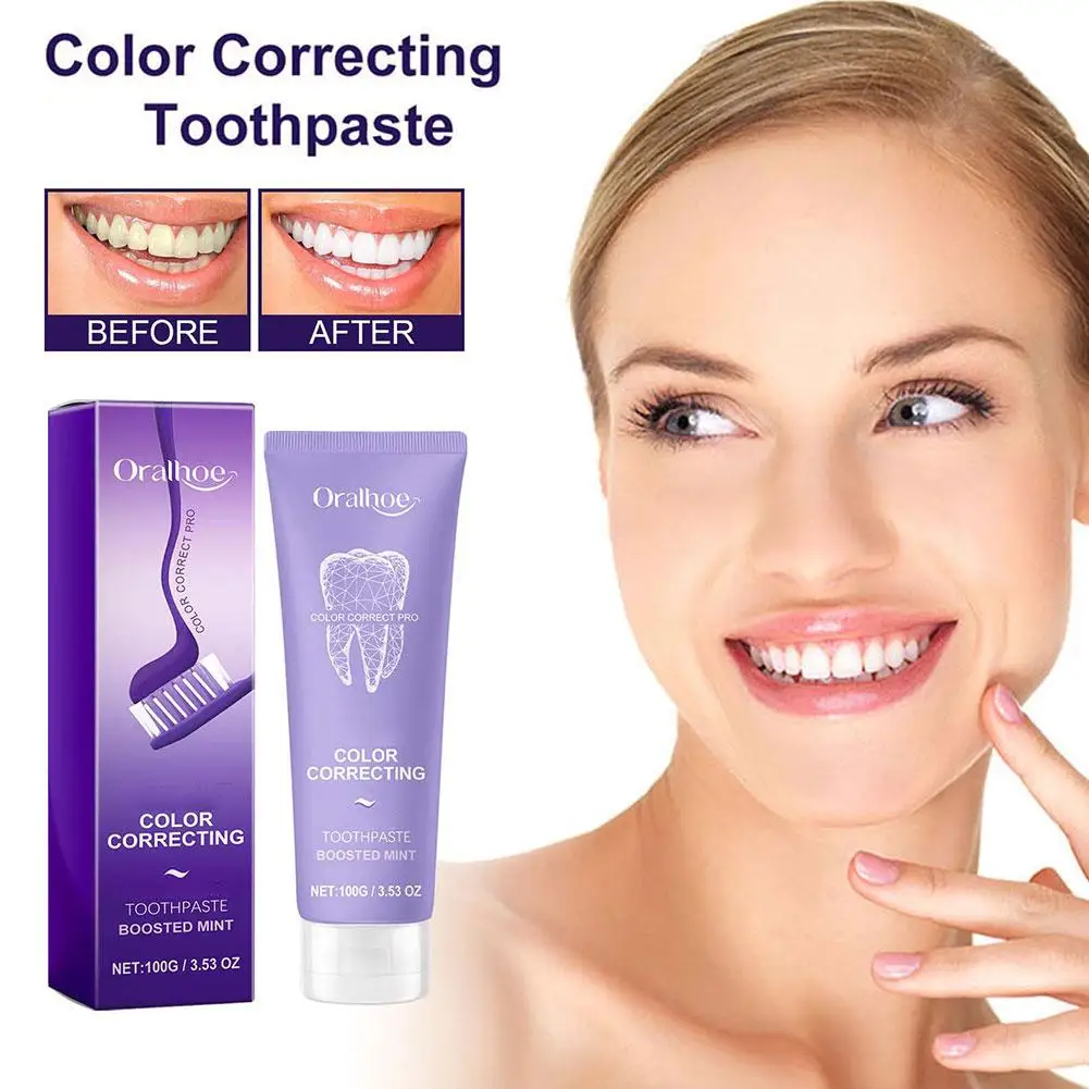 100g Purple Whitening Toothpaste Removal Tooth Stains Repairing Care For Teeth Gums Fresh Breath Brightening Teeth Care V3A2