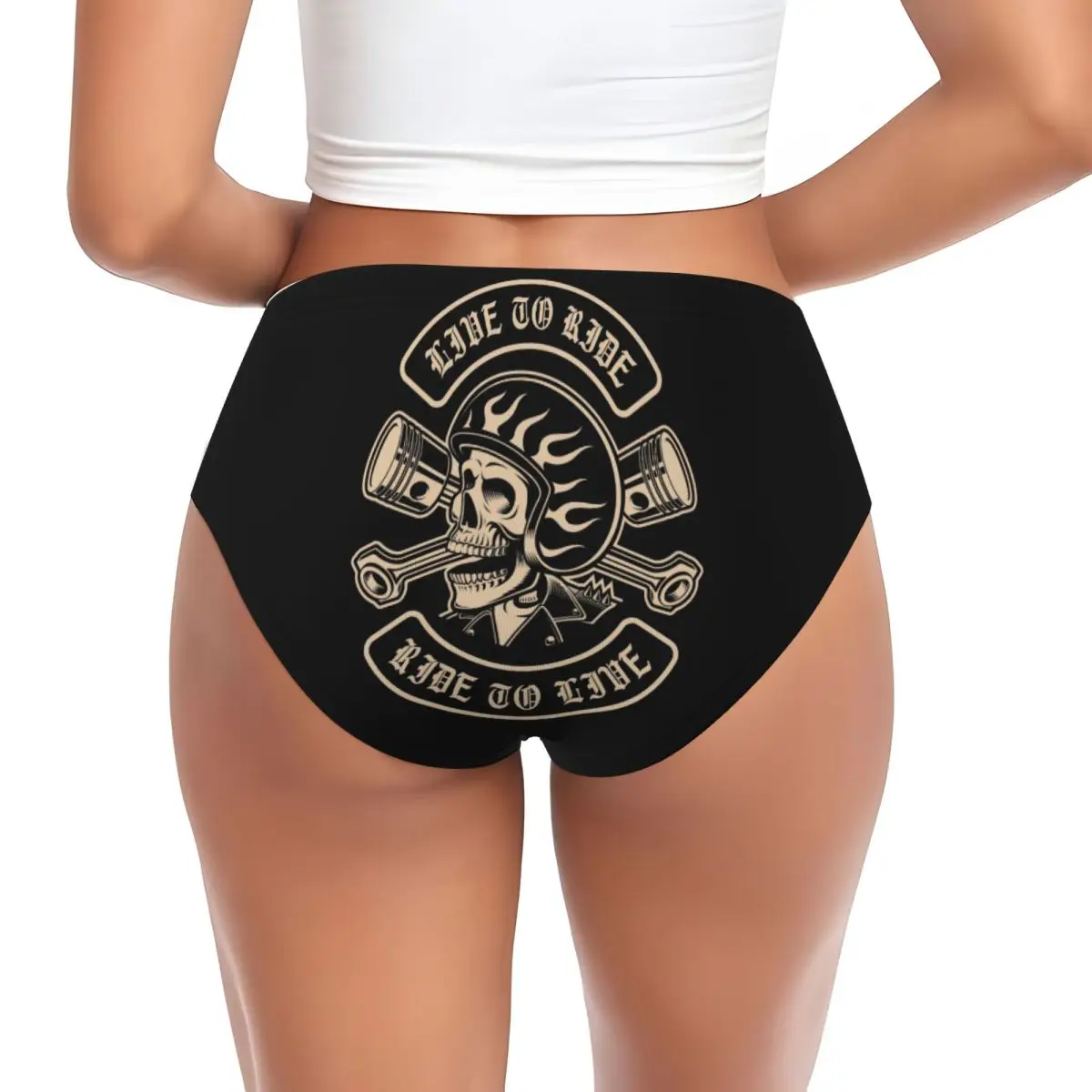 Custom Women Biker Motorcycle Skull Rockabilly Panties Underwear Female Comfort Brief Panties Briefs Underpants