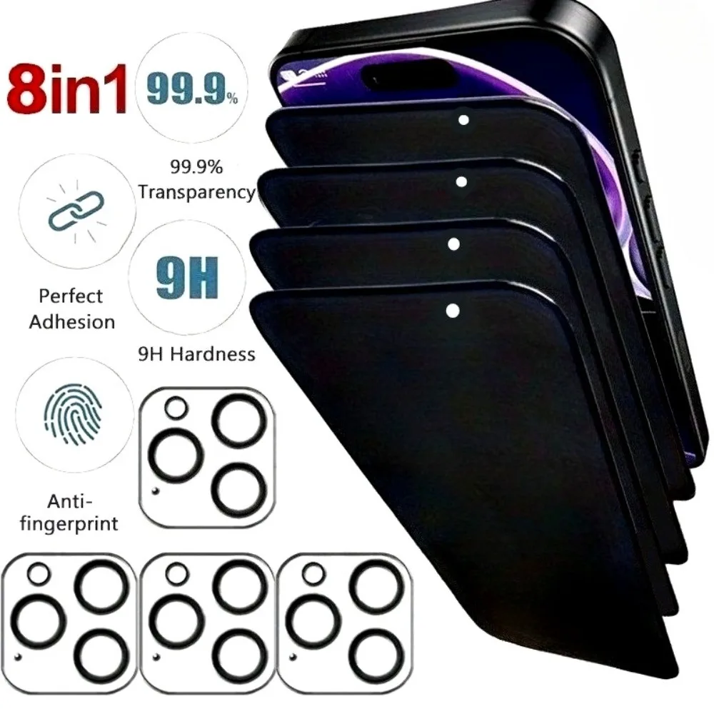 Защитная пленка для экрана 8-в-1 для iPhone 17 16 15 14 Pro Max 16 15 Plus, стекло для объектива камеры для iPhone 13 12 11 Pro 16e 17 Air