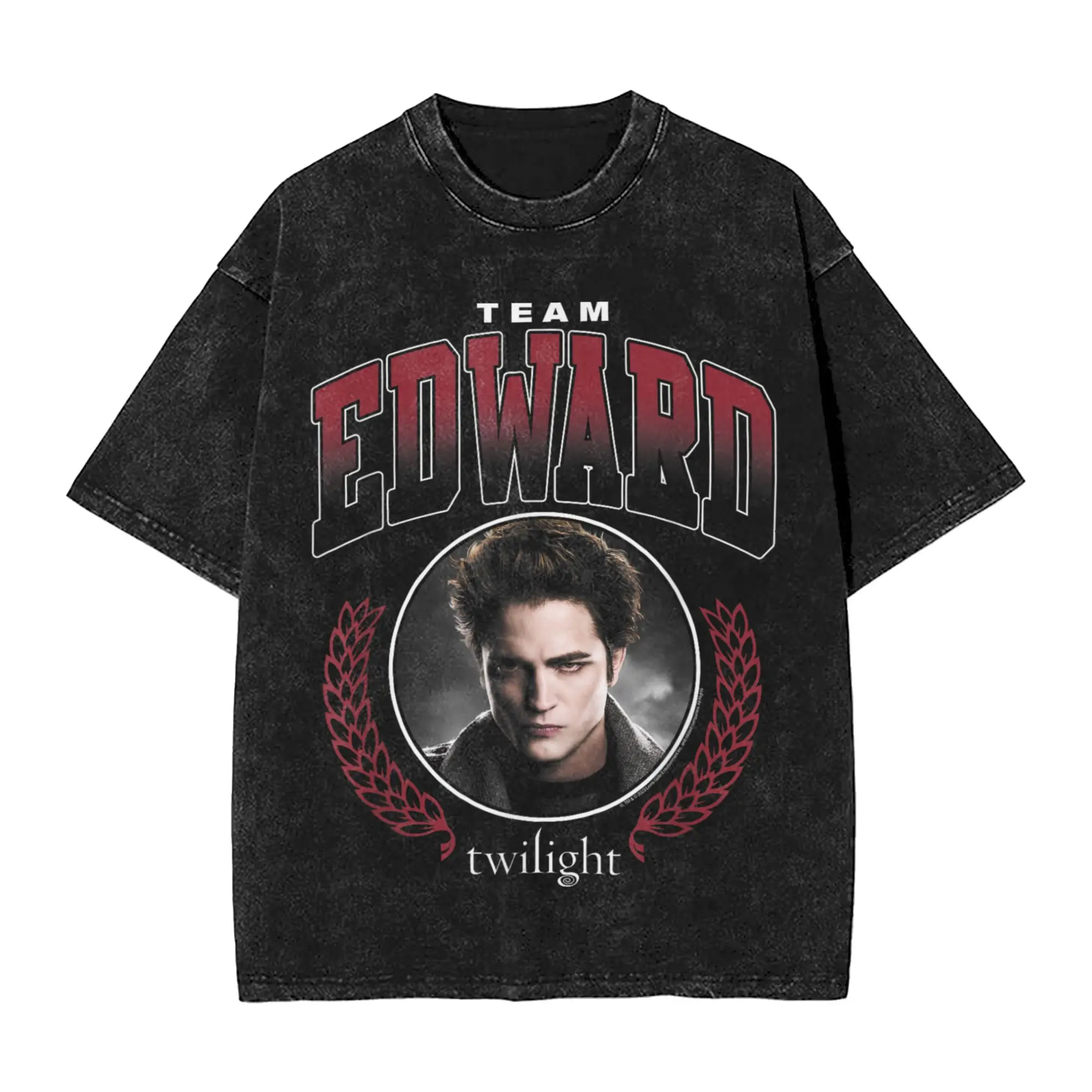 Streetwear Washed T-Shirt Twilight Team Edward Portrait Loose T Shirts  Trending Tshirt for Men Summer Y2K Fun Casual Top Tees
