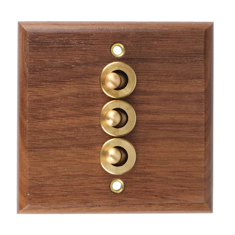 

AB41-4X Retro American Industrial Style Light Switch Socket,Solid Wood Brass Toggle Switch Plate, Antique Home Stay Switch(3)