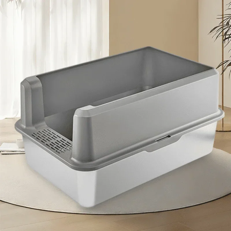 

Litter Box Oversized Stainless Steel Open Cat Toilet Anti-Splash Extra Large Cat Poop Basin Cat Litter Box Enclosure