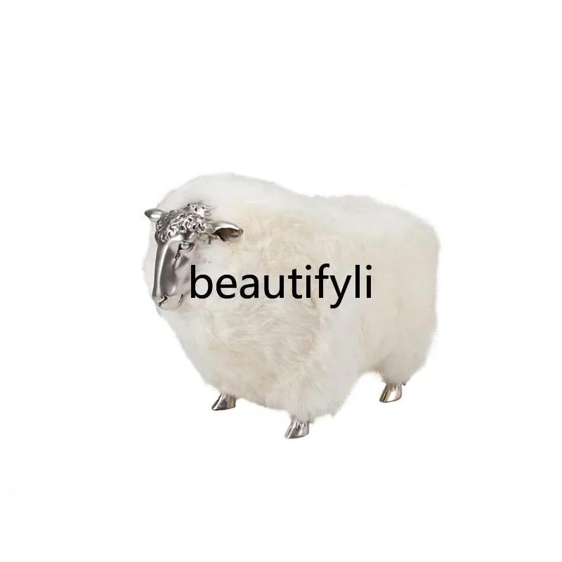 

zqxCreative fiberglass stool living room home real wool simulation sheep floor ornament model room
