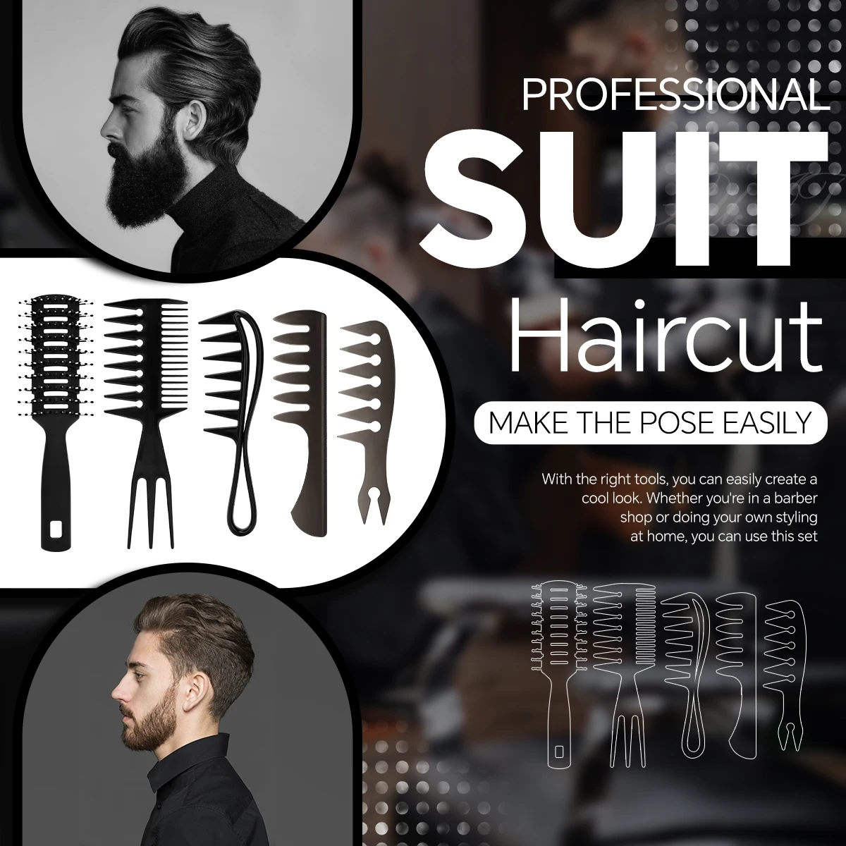 2/3/4/5Pcs Wide Tooth Curl Comb Detangling Hair Brush Oil Texture Comb Barber Hair Brush Hairdresser Salon Styling Tool