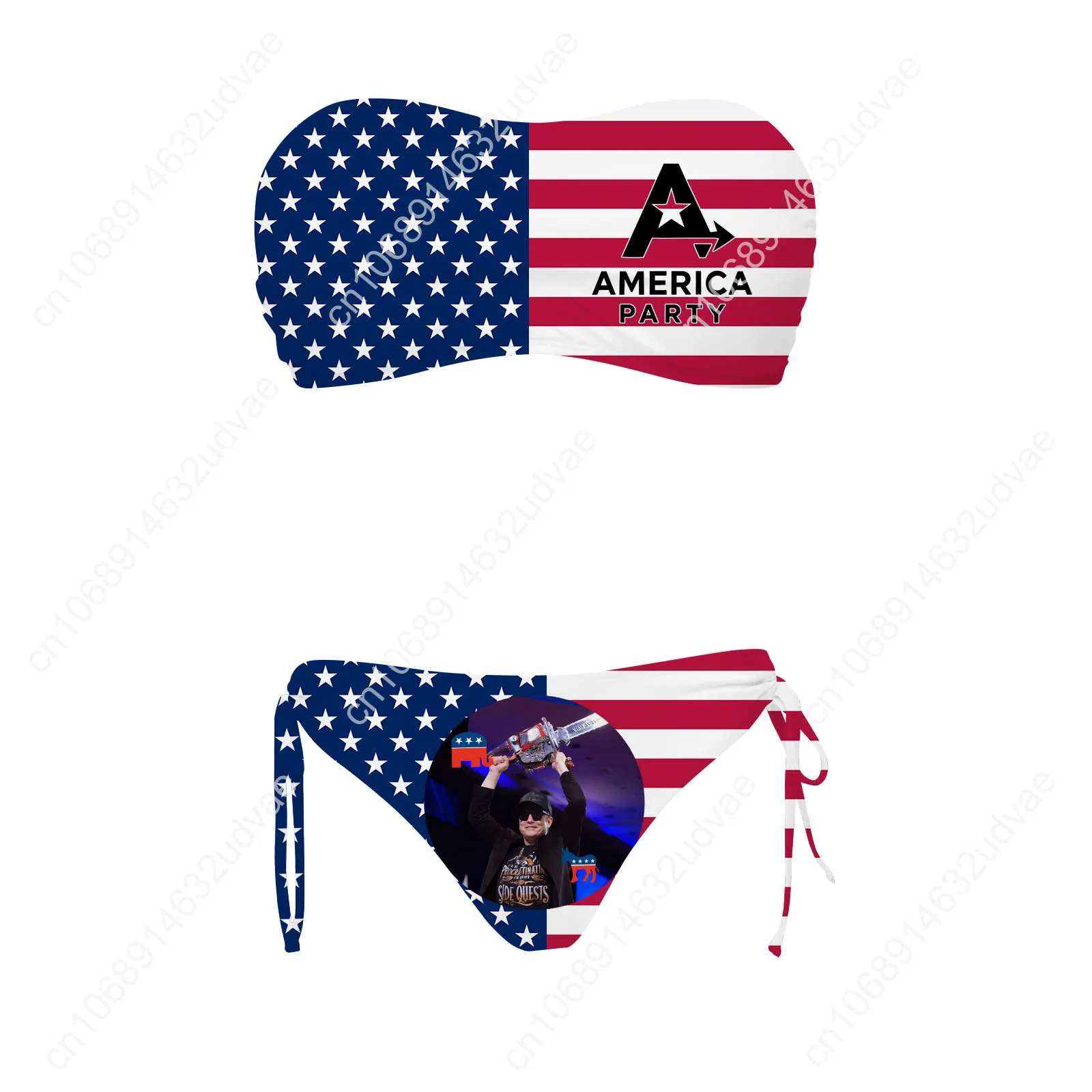 Maillot de bain de fête américaine pour femmes, ensemble deux pièces avec cordon de serrage, Elon Musk, maillot de bain personnalisé, Bikini Sexy, vêtements de plage personnalisés