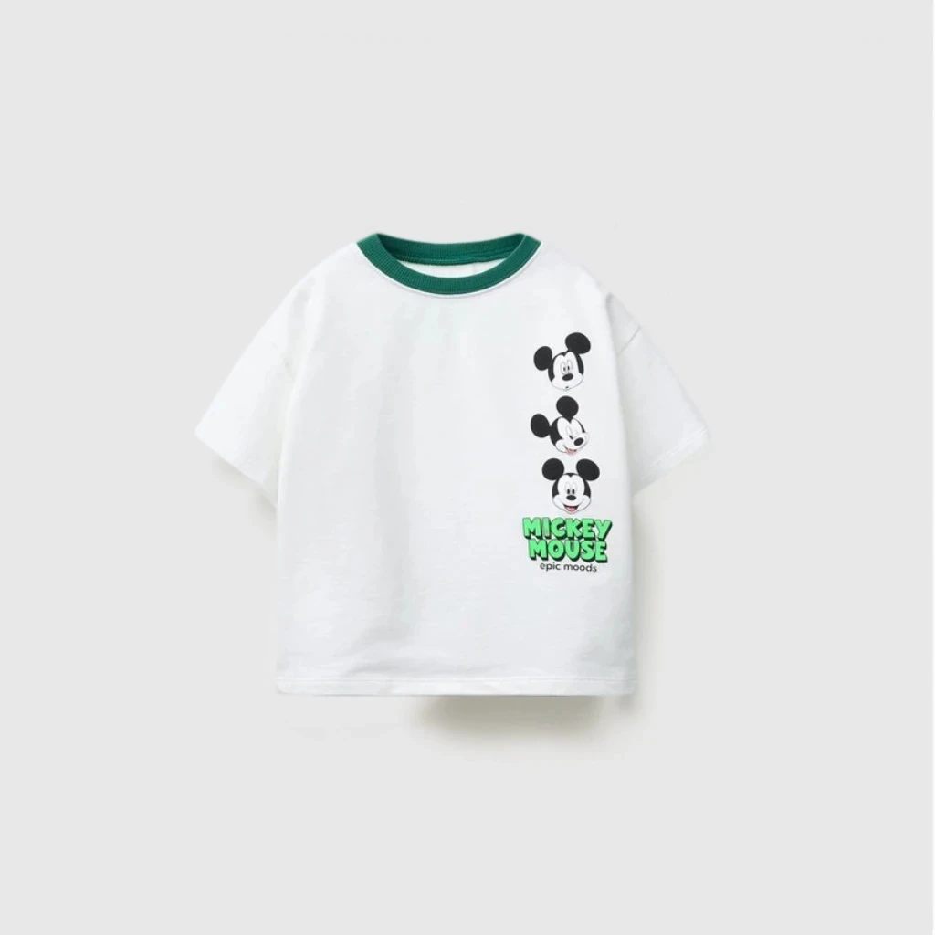 Camiseta de Mickey Mouse, ropa de verano, camisetas de manga corta para niños, camisetas estampadas bonitas, camisa básica informal fina de moda con cuello redondo para niños