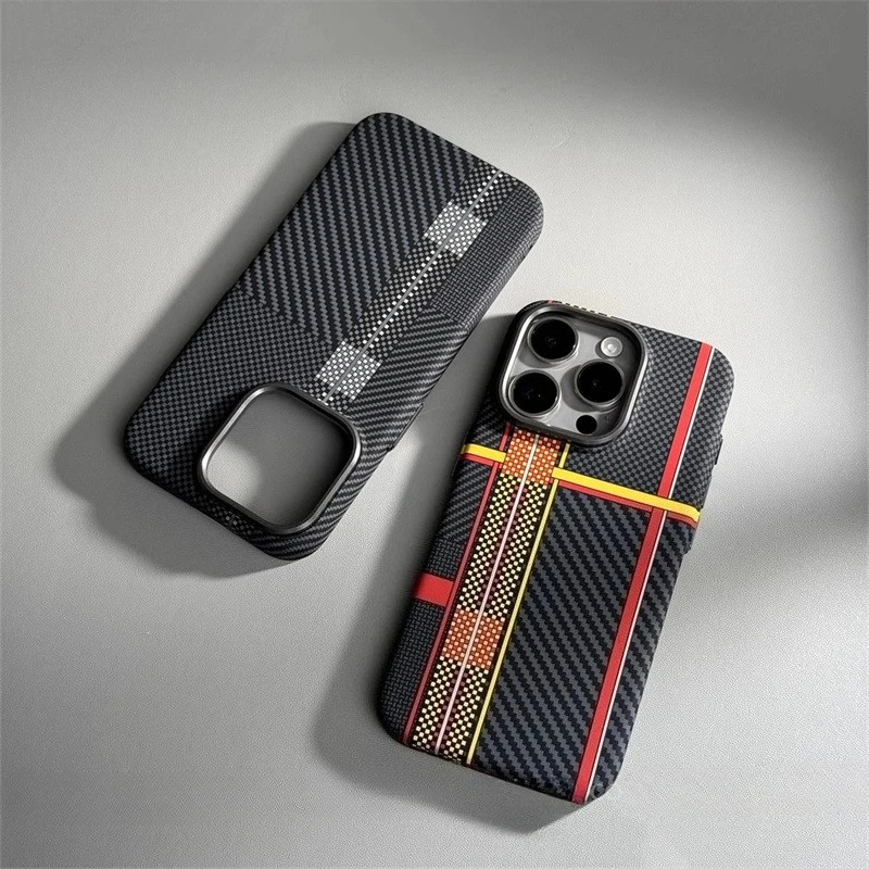 Relief Carbon Fiber MagSafe Case for iPhone 15 Pro Max 16 17 Pro Phone Cover Camera Metal Lens Protective Shell Hard PC Fundas - náhled 5