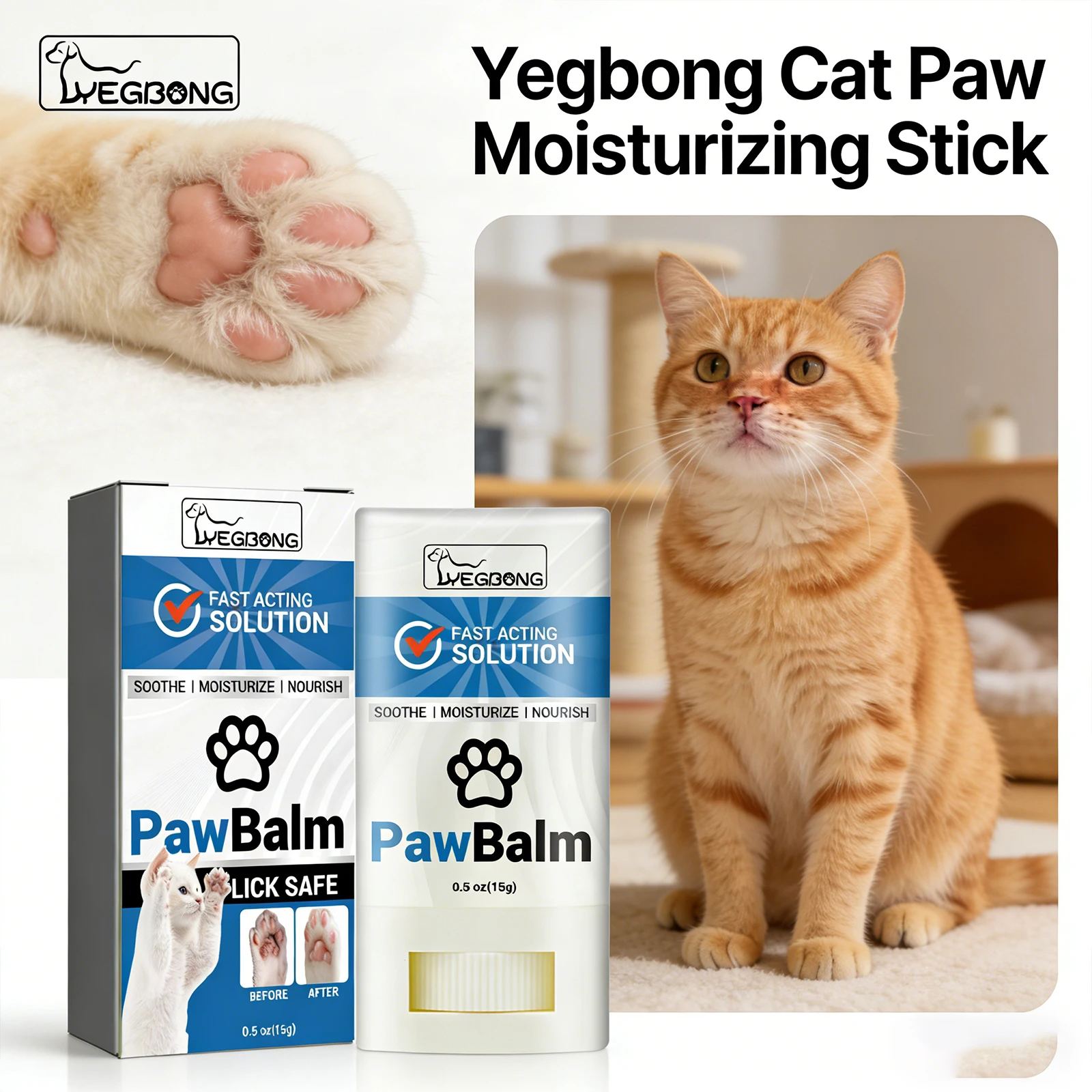 

Yegbong Cat Paw Moisturizing Stick Paw Pad Cream Hydrating Nourishing Repair Anti Crack Protect Cat Foot Pet Grooming Supplies
