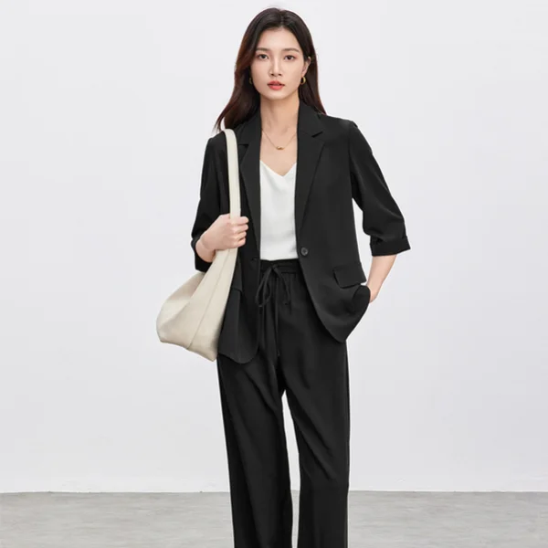 

SENTUBILA Women's 2 Piece Sets Three Quarter Sleeve Blazers Drawstring Waist Full-length Pants New in Matching Sets 152Z59376