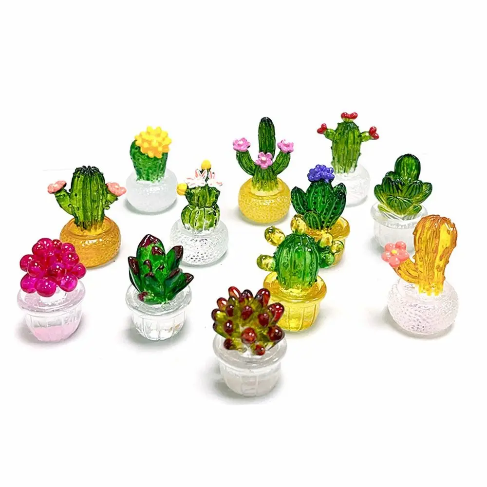 Transparent Fleshy Cactus Bonsai Decor Cartoon Realistic Mini Cactus Figurines Resin Crafts Simulated Cactus Desktop Ornament