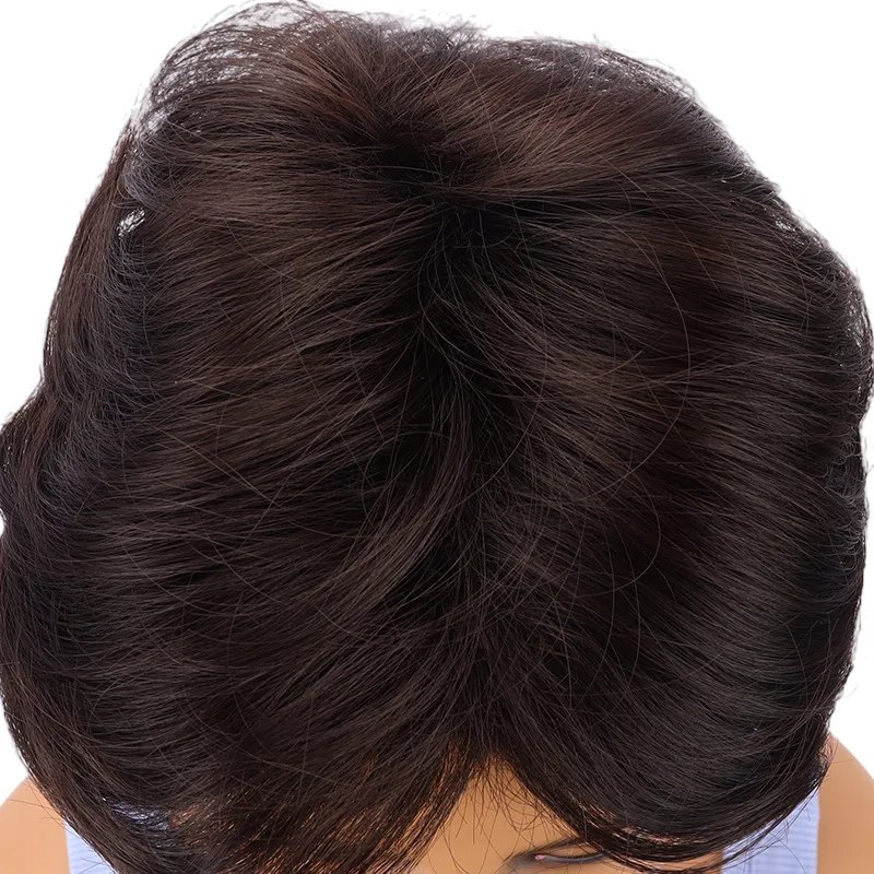 Perucas sintéticas curto encaracolado preto marrom perucas retas com franja para mulheres uso diário peruca de fibra de alta temperatura