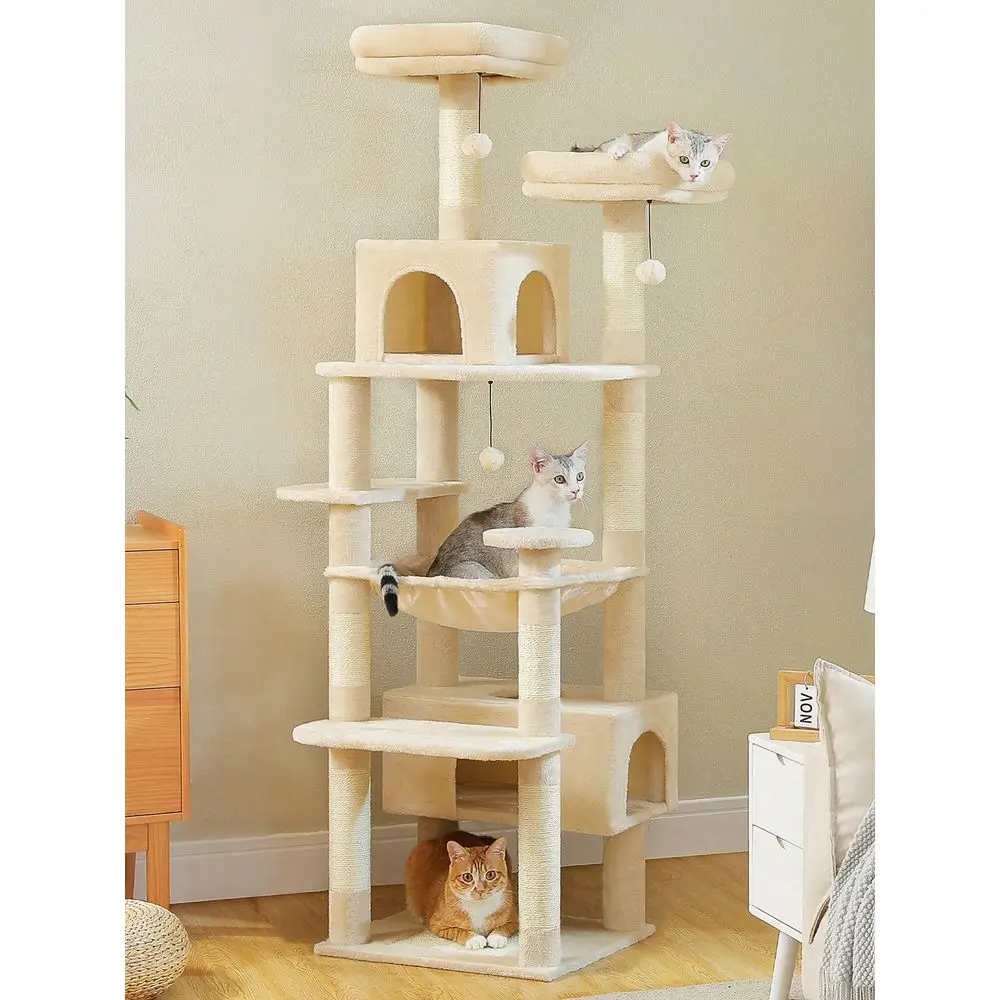 

184 Cm Large Cat Tree, Cat Tower For Large Cats, Cat House With SisalWrapped ching Posts And Padding, 2 Padded Resting Are