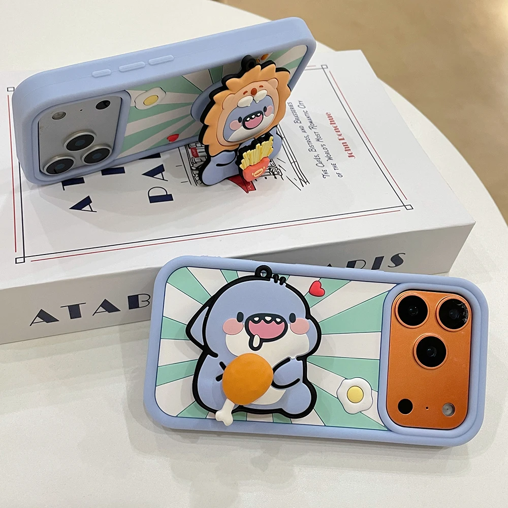 3D Cartoon Französisch Frites Shark Halterung Fall Für iPhone 17 16 Plus 16e 15 14 13 12 11 Pro max Stoßfest Weiche Silikon Halter Abdeckung – Detail 9