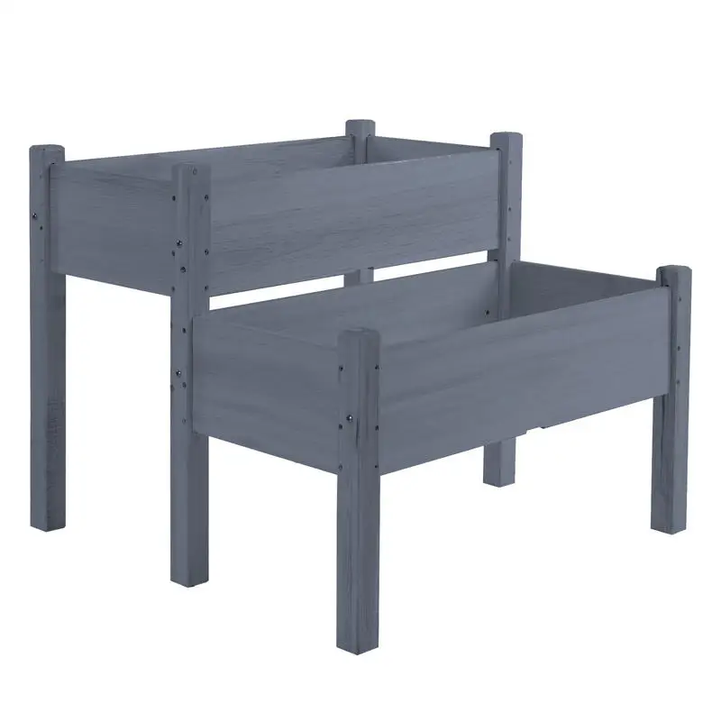 

Outsunny 34"x34"x28" Raised Garden Bed 2-Tier Wooden Planter Box for Backyard, Patio to Grow Vegetables, Herbs and Flowers, Gray