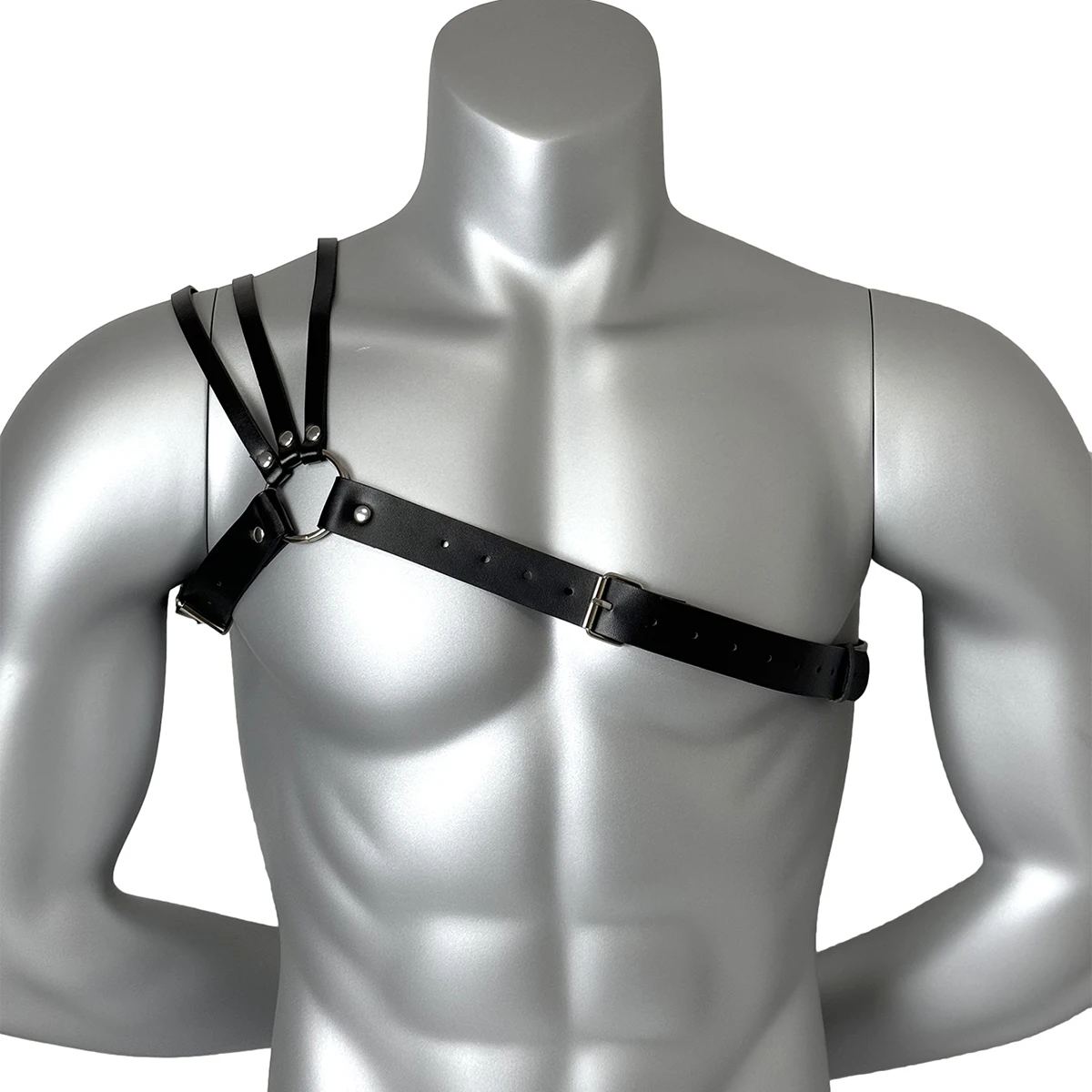 Men's Belt PU Leather Harness Strap Belt with Chest Chain Shoulder Belt Metal Ring Y2k Goth Punk Clothing Accessories view 5