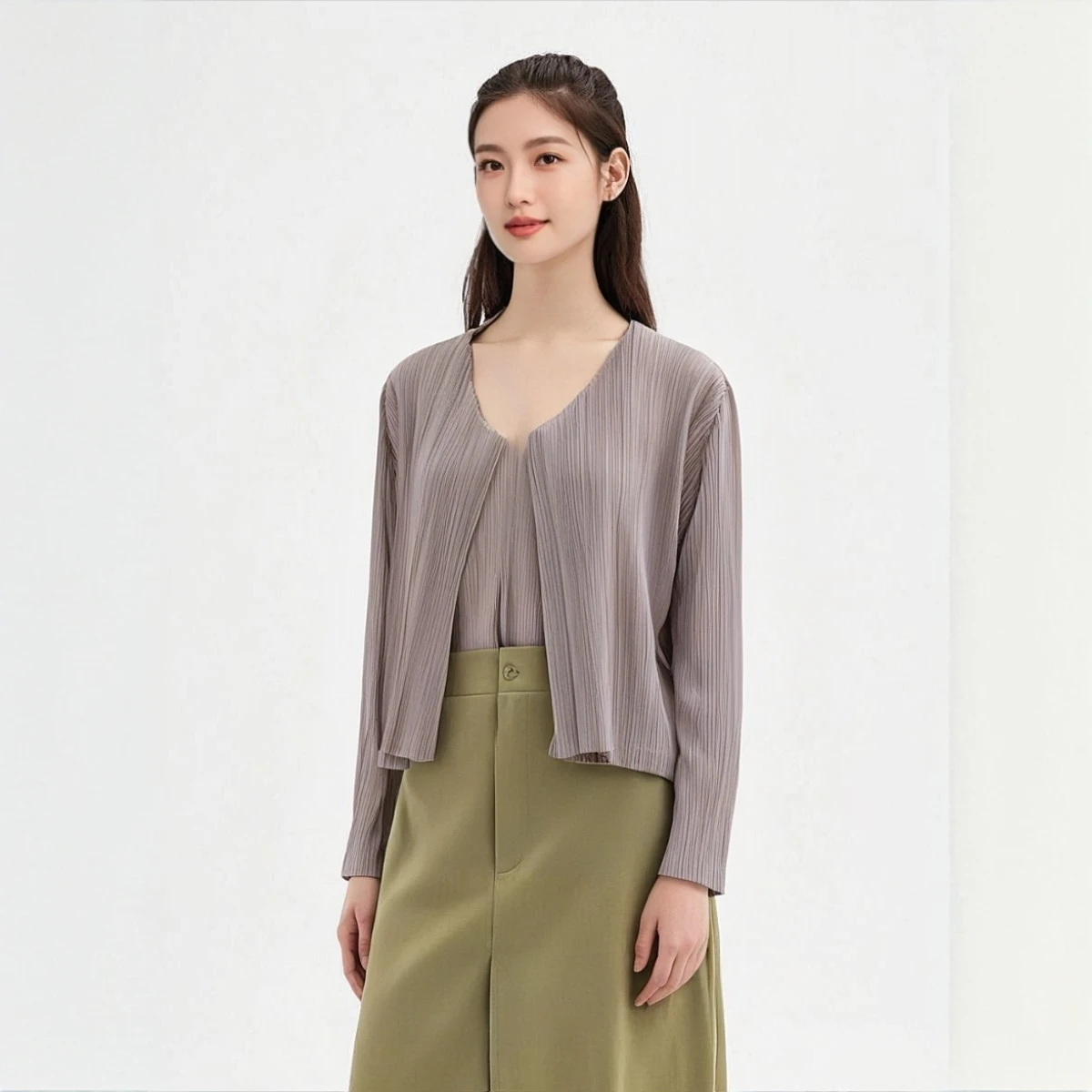 

Miyake Pleated Autumn and Spring Models 2025 Wrinkled Cardigan Versatile Basic Thin Section Solid Color Slim Long-sleeved Jacket