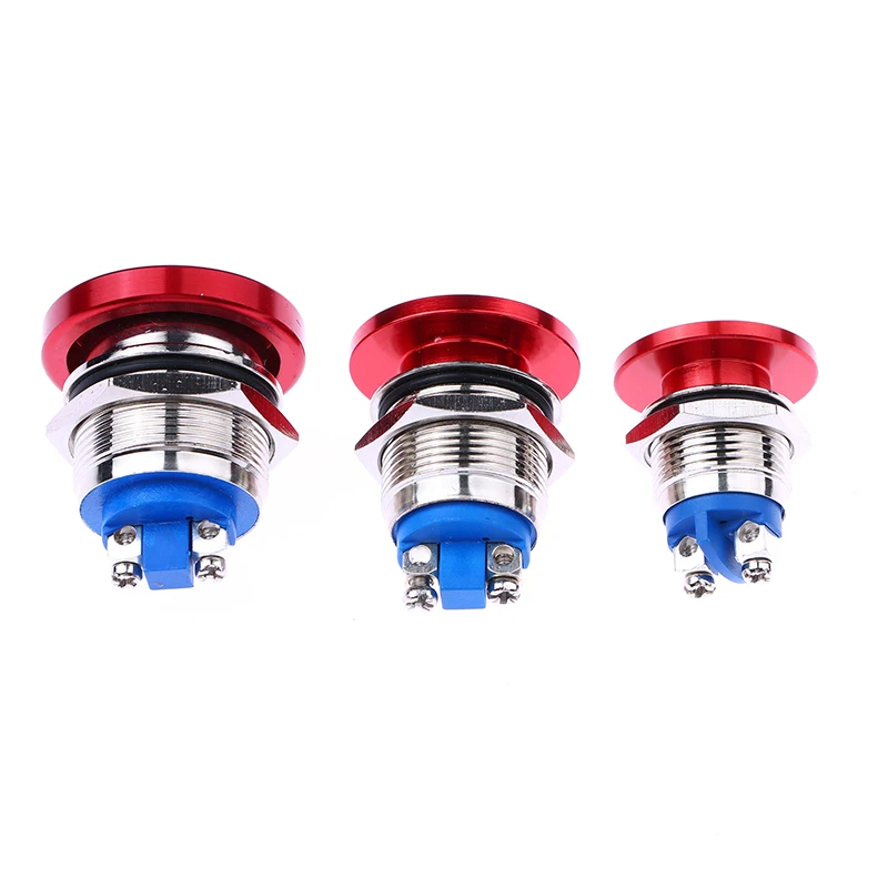 16/19/22mm Momentary Metal Mushroom Head Push Button Switch Waterproof IP65 SPST (ON)-Off 1NO 3A 250V With Screw Terminal