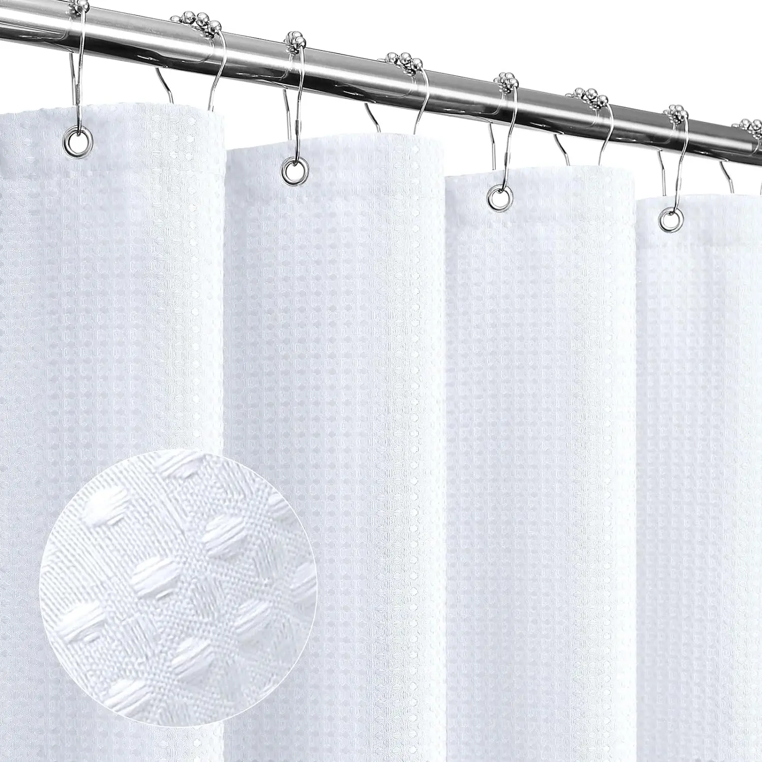 1pc white shower curtain Waffle Weave textured fabric Bathroom shower curtain Soft cloth and Hotel Spa Luxury waterproof machine