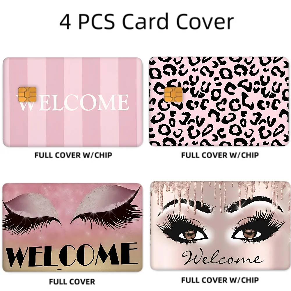 

Pink Eye Print Letter Graphic 1 Set Of 4 Pcs Matte Film Cover Skin Sticker For Credit Card Bank Debit Bus Card