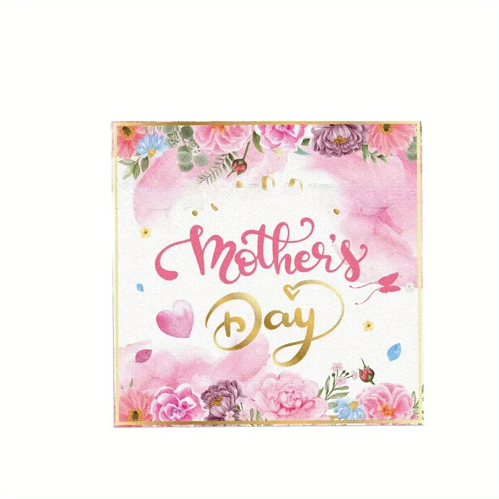 20pcs Mother's Day Disposable Napkin Flower Printed Paper Placemats for Mother's Day Holiday Party Dinner Table Layout Supplies