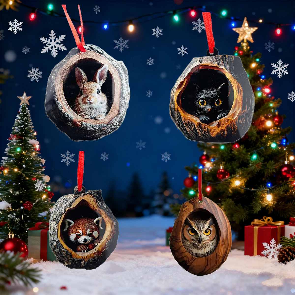 2D 2026 شجرة عيد الميلاد الديكور 2D شجرة حفرة الحيوانات عطلة المنزل الاكريليك قلادة عيد الميلاد 2026 السنة الجديدة ديكور حلية نافيداد