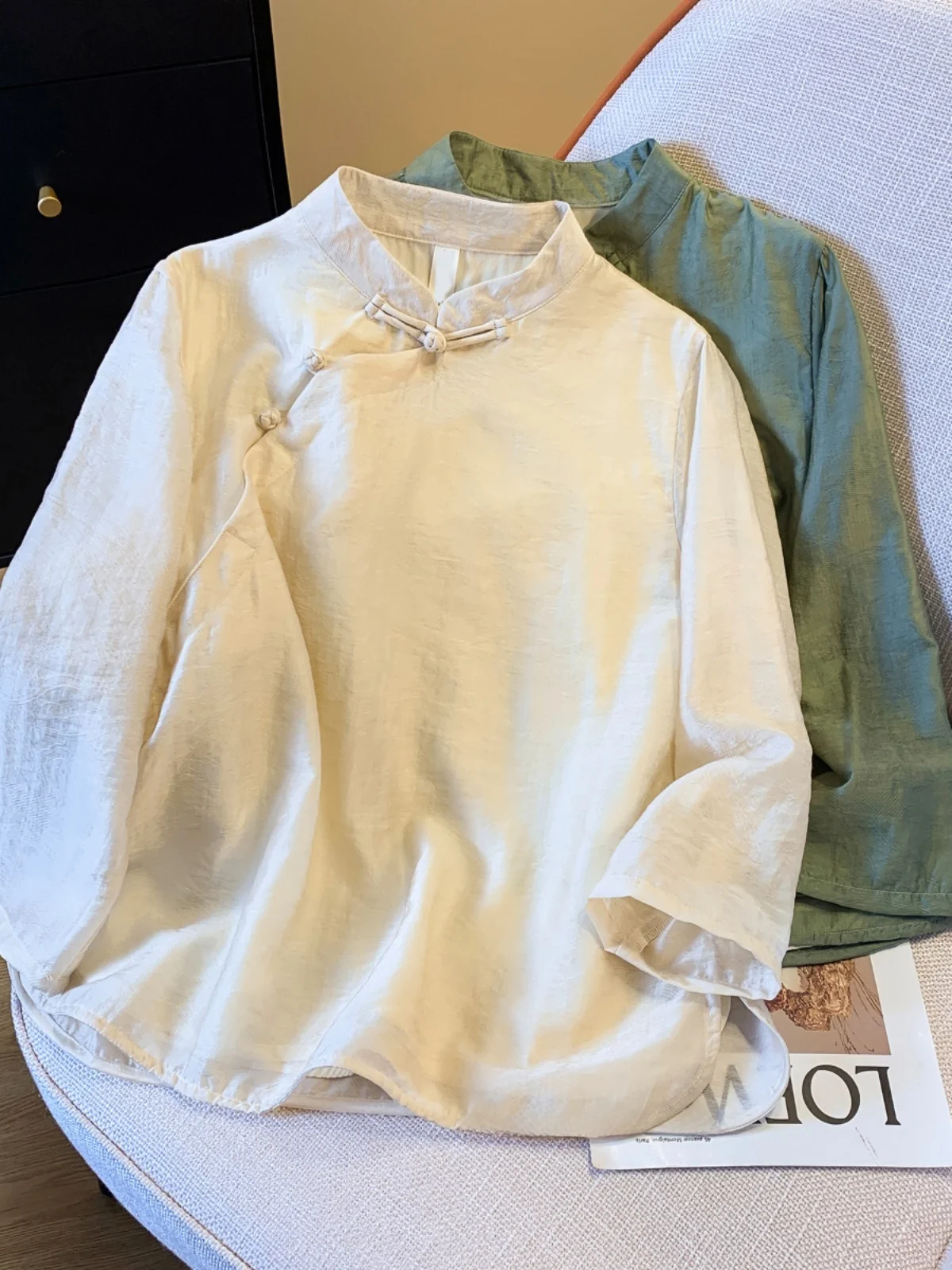 Nueva Camisa de Estilo Chino con Cuello Mao para Mujer, Top Mejorado de Algodón, Moda Étnica Zen para Verano