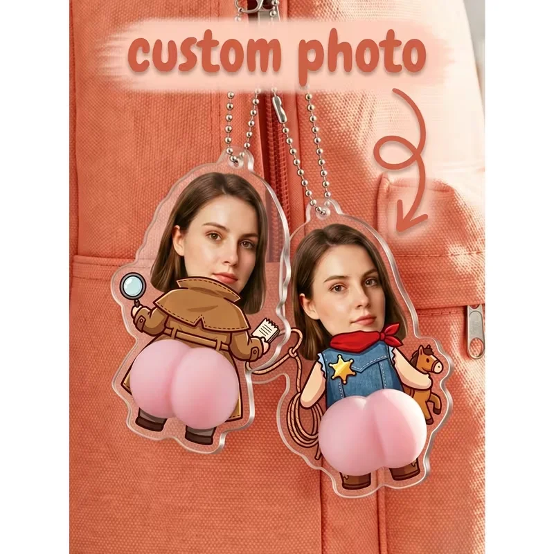 Custom Photo Button Keychain Personalized Soft Butt Charm Detective Acrylic Pendant Cute Career Cartoon Backpack Party Gift Kits