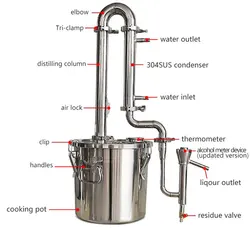 6L Home Distiller Alcohol Moonshine Distillation Machine with Tubular Distilling Column for Vodka Making Brandy Distillery Beer