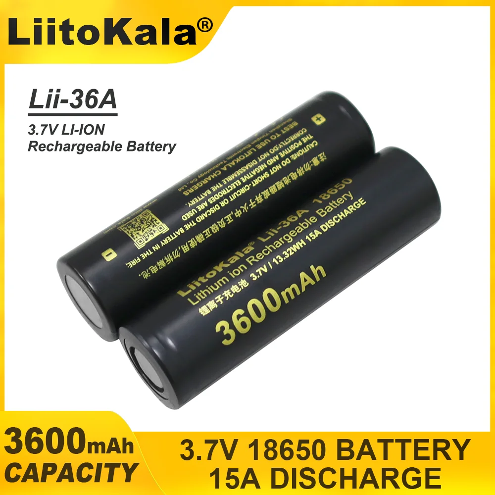 1-6PCS  LiitoKala Lii-36A 18650 battery 3.7V Li-ion cell 3600mAh large capacity amount of lithium batteries