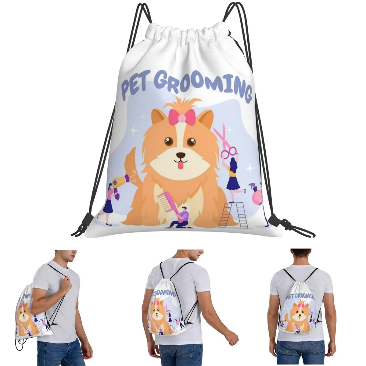 

Pet Grooming For Dogs And Cats Backpacks Casual Drawstring Bags Storage Bag Book Bags for Travel School