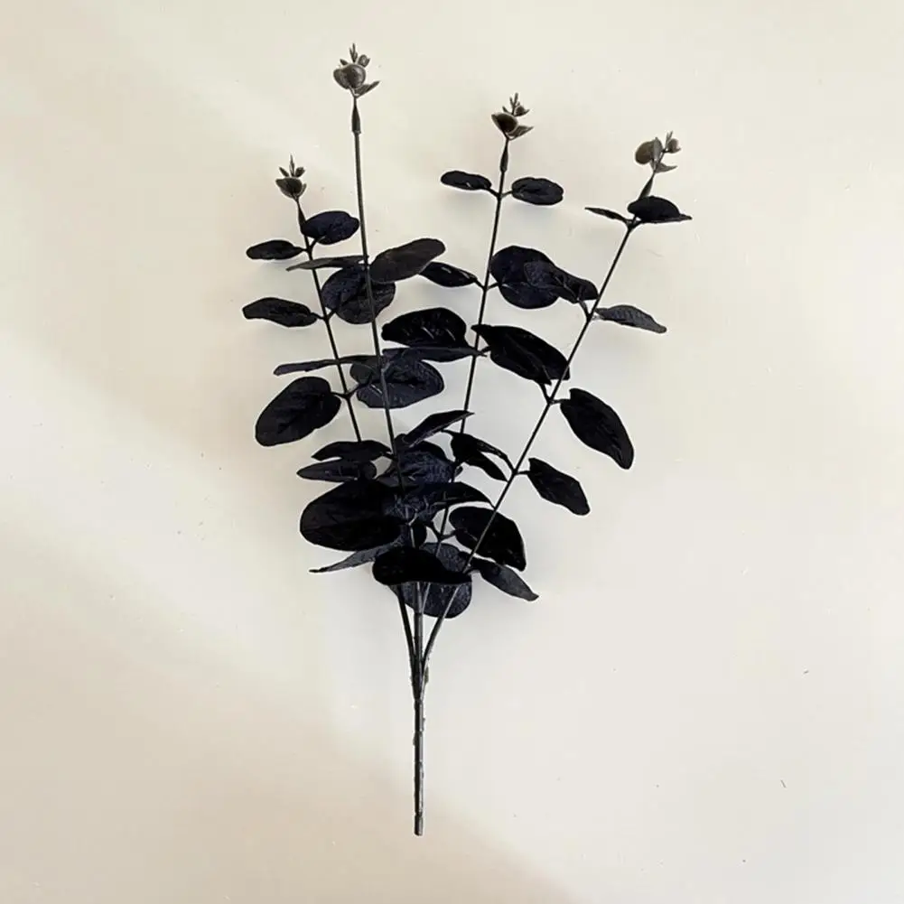 

Black Floral Arrangement Black Artificial Flowers Realistic Silk Cloth Black Eucalyptus Branches Halloween for Indoor