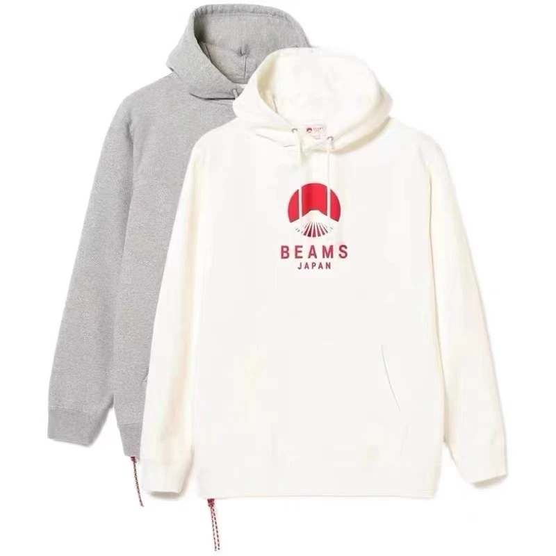 

2025 Fashion Trend Brand BEAMS Fuji Mountain Red Rope and Velvet Hoodie for Men and Women Couples, Pure Cotton Loose Hoodie Coat