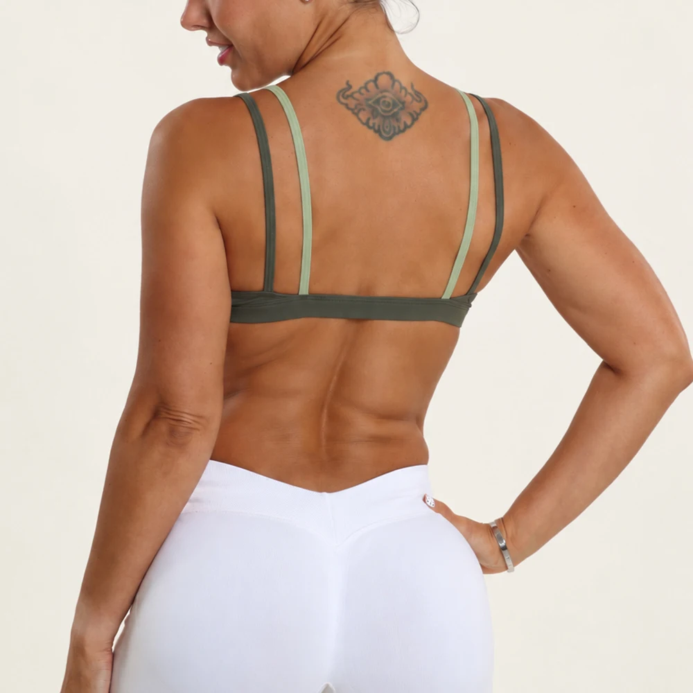 Bum Women Double-Layer Color Blocking Gym Top False Two-Piece Shockproof Breathable Push-up Fitness Yoga Bras Running Sports Top