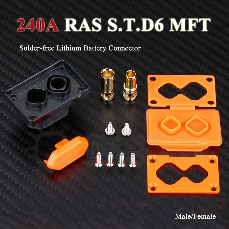 Gold-plated 240A RAS S.T.D6 MFT 6808  Lithium Battery Connector Onboard Plug Solder-free200A Male Female Socket with Dust Cover
