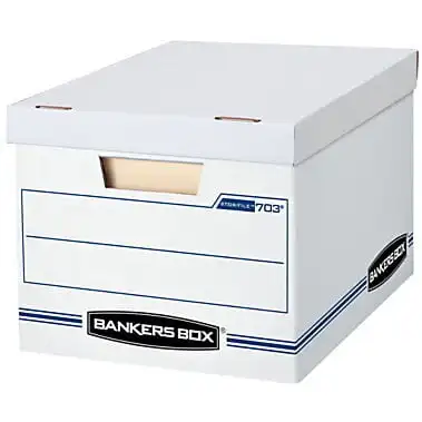 Bankers Box Basic Duty Letter/Legal File Storage Box with Lids, 10 Pack, White Corrugate Cardboard