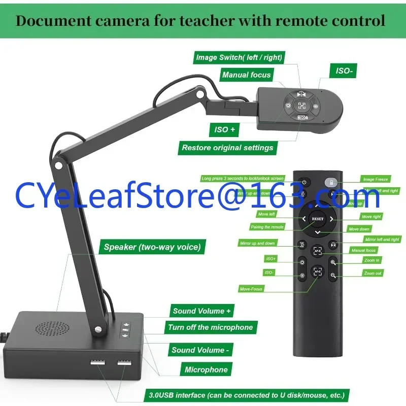 กล้องเอกสาร USB สําหรับครูห้องเรียนสาธิตสดการประชุมทางเว็บการเรียนรู้ระยะไกลความละเอียดสูงพิเศษ 12MP โฟกัสอัตโนมัติ