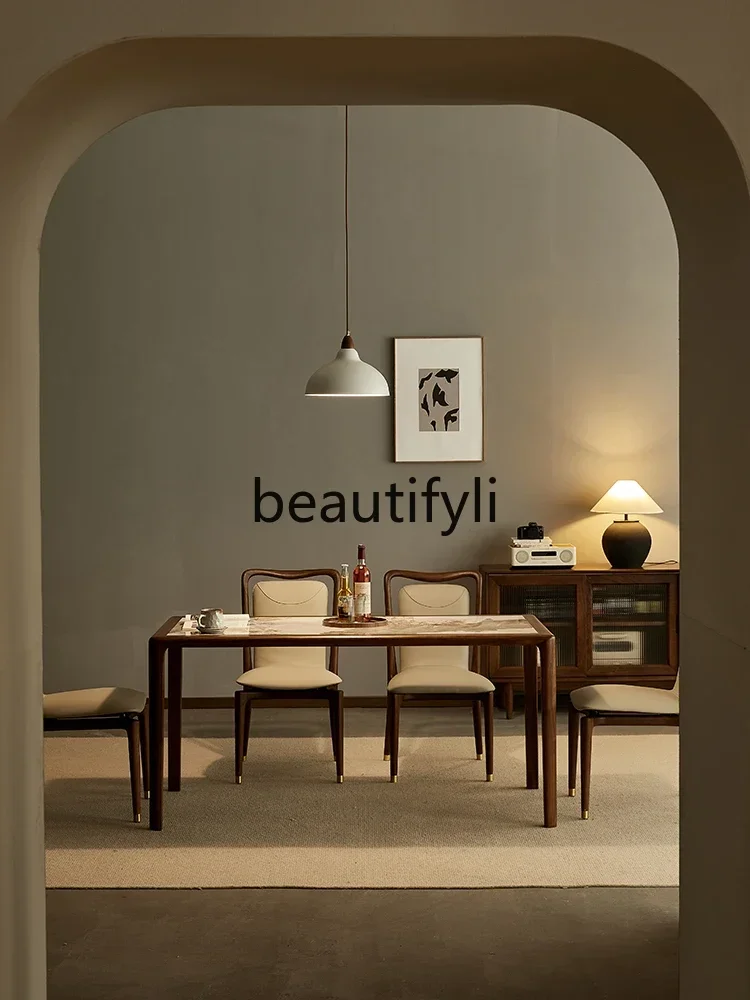 

North American Black Walnut Rock Slab Dining Table Italian Light Luxury Dining Table All Solid Wood Rectangular Table