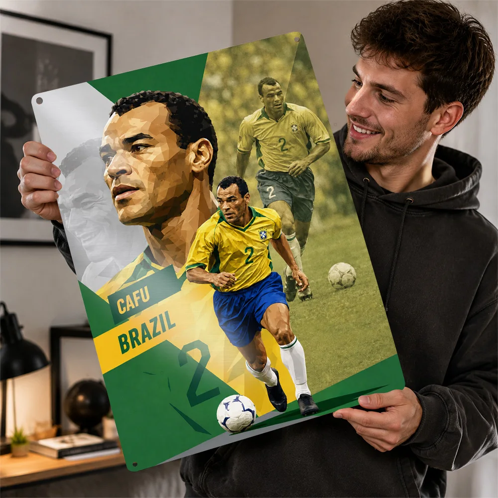 Cafu Football Textured Poster Customized Metal Tin Sign Club Legacy Style Wall Art Perfect For Athlete Collectors In Clubhouse